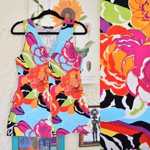 y2k rainbow floral art funky print tank top (M)